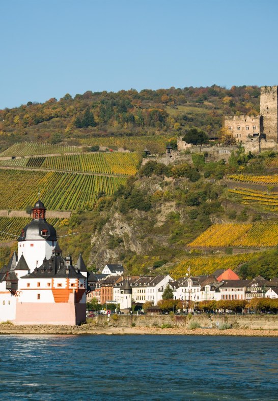 Kaub mit den Burgen Pfalzgrafenstein & Gutenfels | © Henry Tornow/Romantischer Rhein Tourismus GmbH