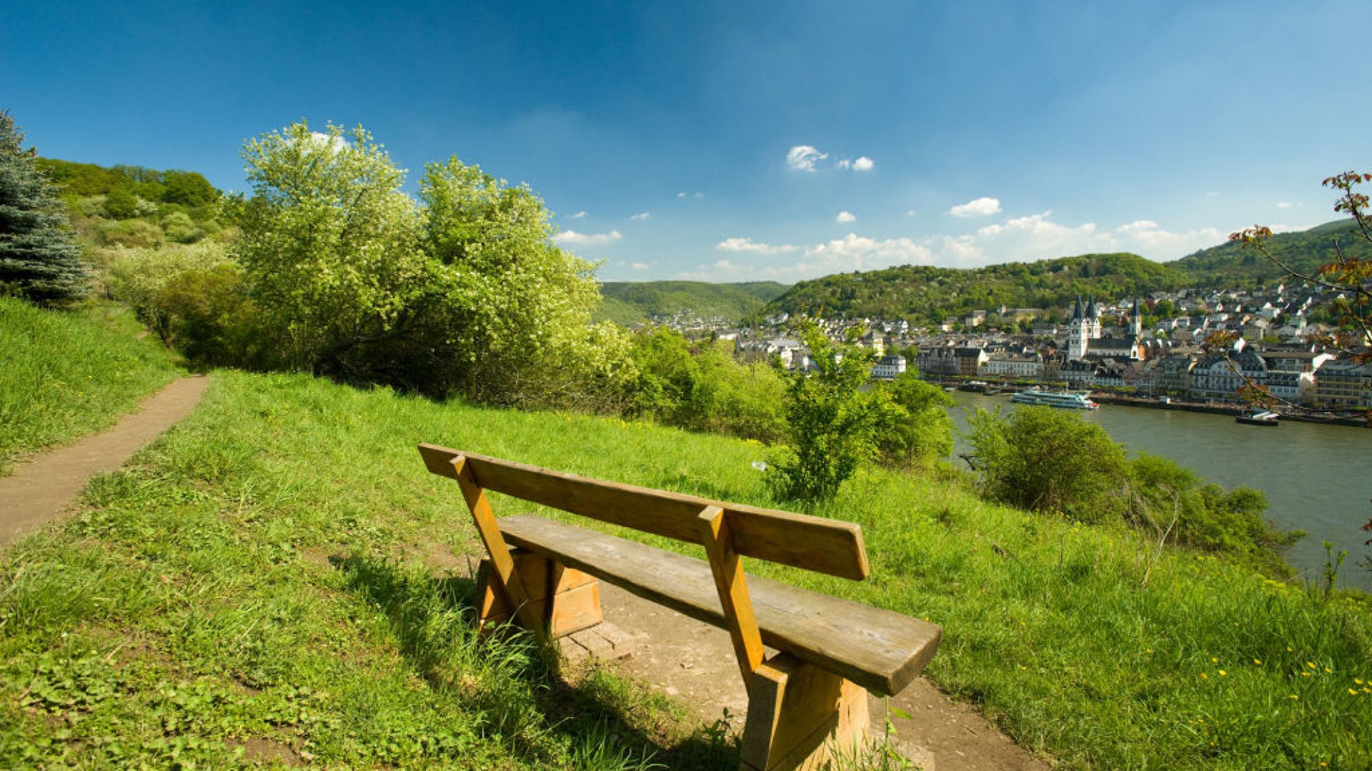 Bench along the Rheinsteig near Filsen | © Dominik Ketz