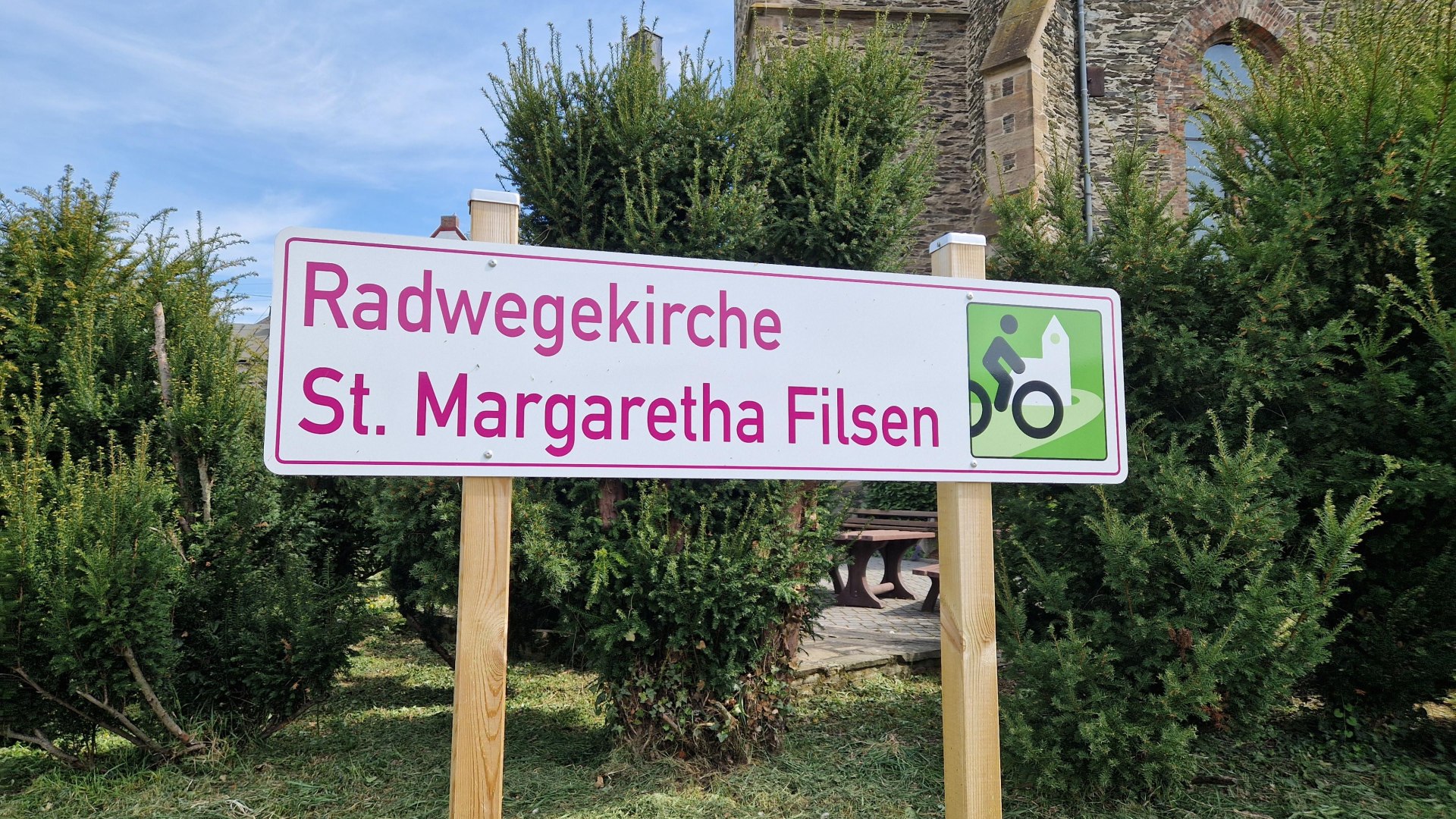 Schild Radwegekirche | © Romantischer Rhein Tourismus GmbH